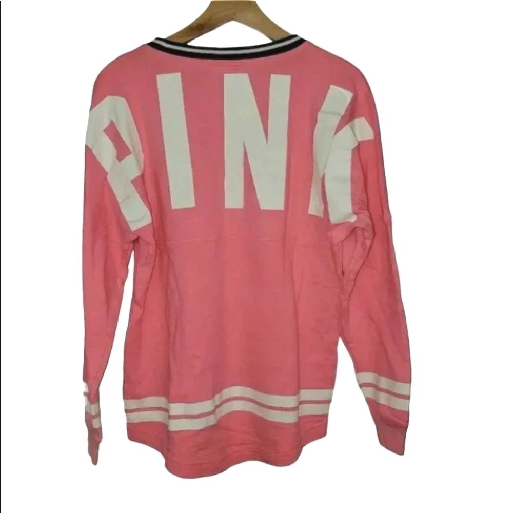 PINK Victoria's Secret Spirit Jersey XS Pink Varsity Long Sleeve Graphic Tee